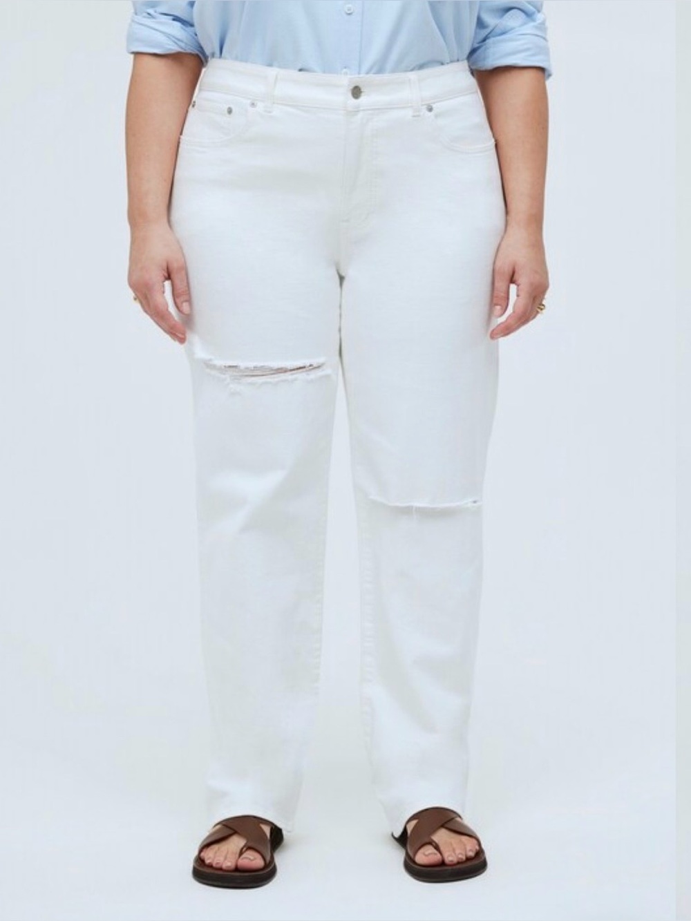 NWT Madewell White Distressed Straight-Leg Jeans for Women 90s Size 29 Holes NEW